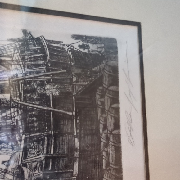 Vintage 1976 Signed Alan Jay Gaines Etching Ship Framed Art 21 6/8" x 27 2/8" - Picture 8 of 9